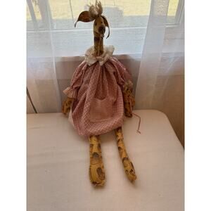 Primitive Cloth Giraffe Doll Baby Gingham Dress Bloomers Farmhouse Country